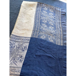 Williams Sonoma Blue and Cream Jacquard Linen Tablecloth